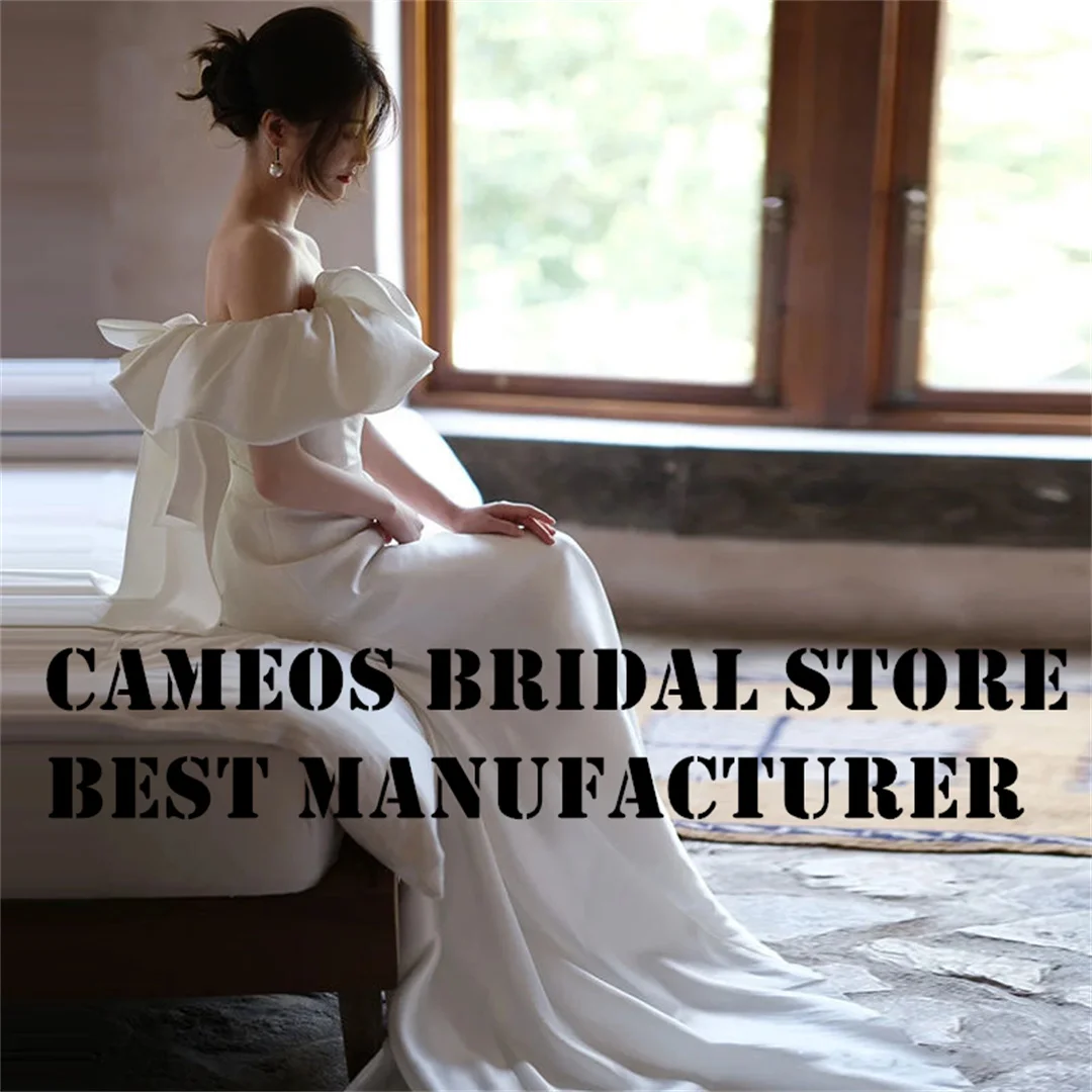 

SONDR Custom Made Off the Shoulder Wedding Dresses Korea High End Satin Brides Gowns Sweep Train Ivory Women Bridal Dresses