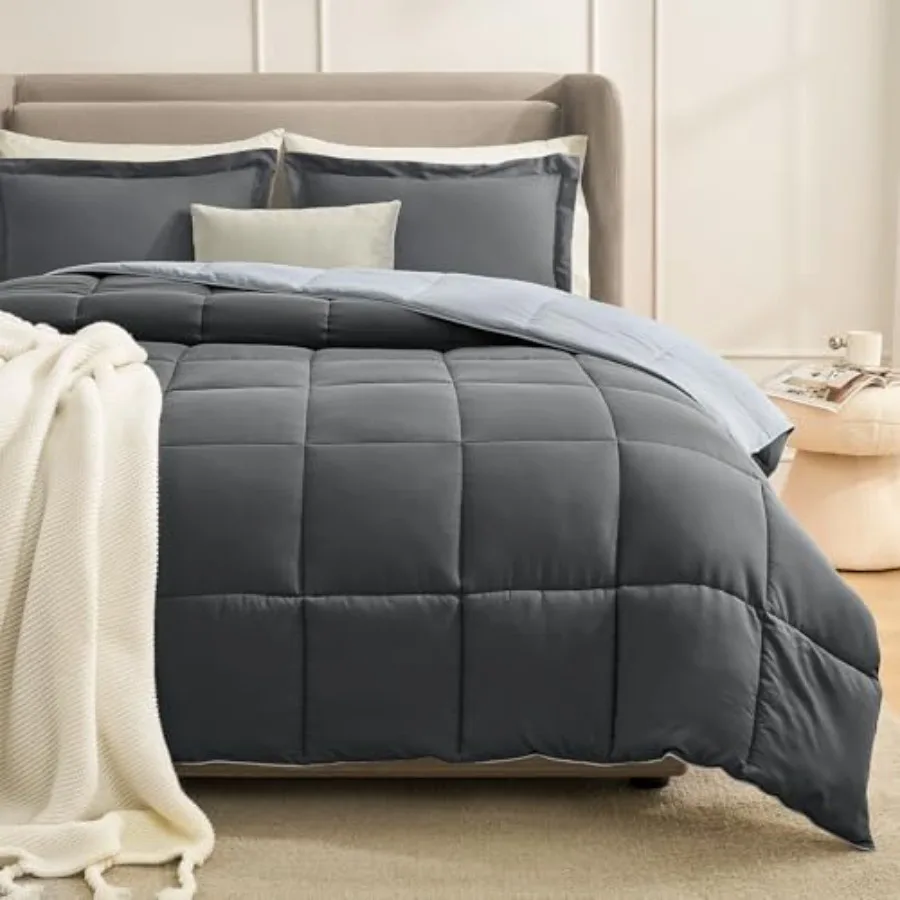 

Queen Comforter Set Grey, Comforters Queen Size Set, Soft Lightweight Down Alternative Bed Comforter Size Reversible All Season