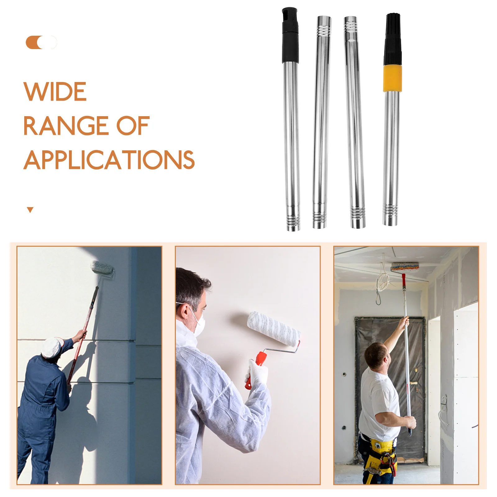 

Paint Roller Extension Poles 120cm Stainless Steel Telescopic Rods Detachable Tools Roller Brush Pole Set for Ceiling Painting