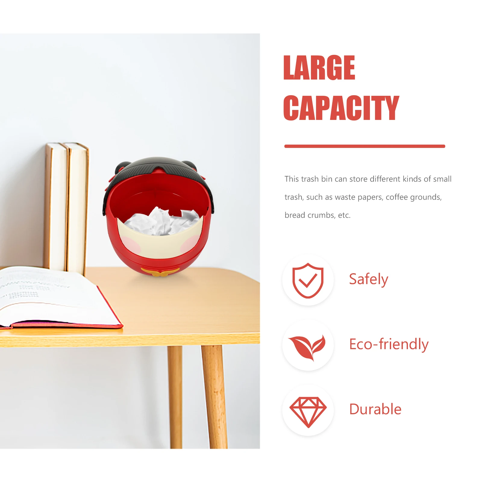 

Lovely Shaped Desktop Trash Bin Compact Plastic Garbage Can for Office Study Room Easy Wipe Cleaning Decorative Storage