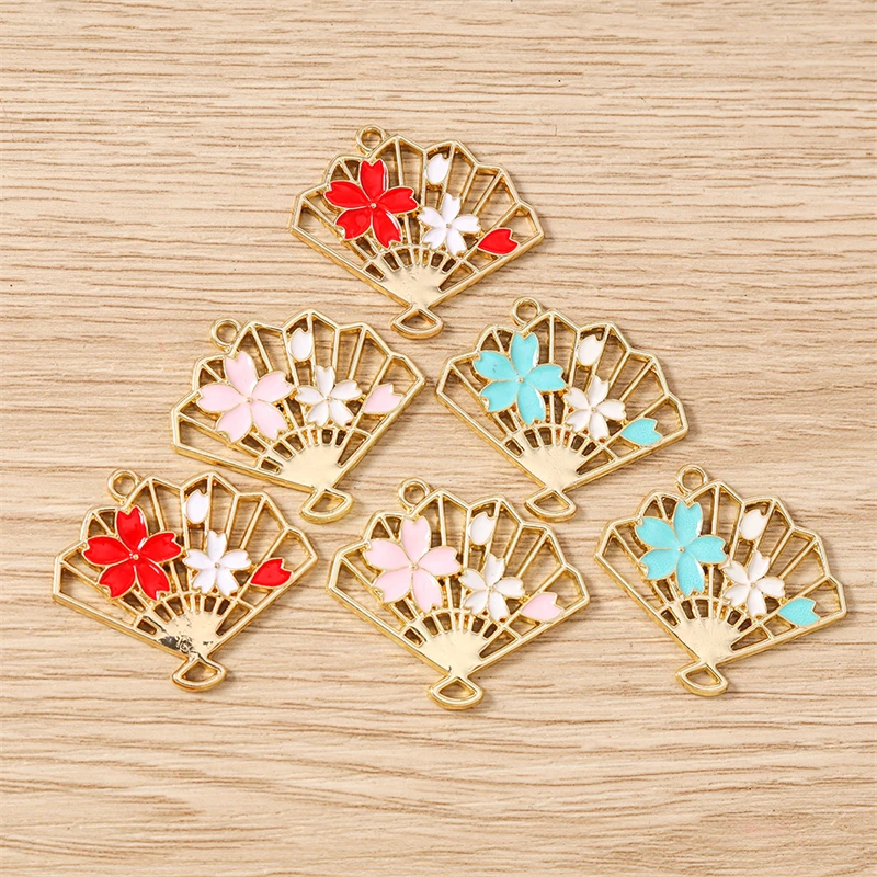 10 Stück 30 x 26 mm niedliche Emaille-Blumen-Fächer-Charms-Verbindungsanhänger für selbstgemachte Halsketten, Ohrringe, Schmuckherstellung, Zubehör – Detail 11