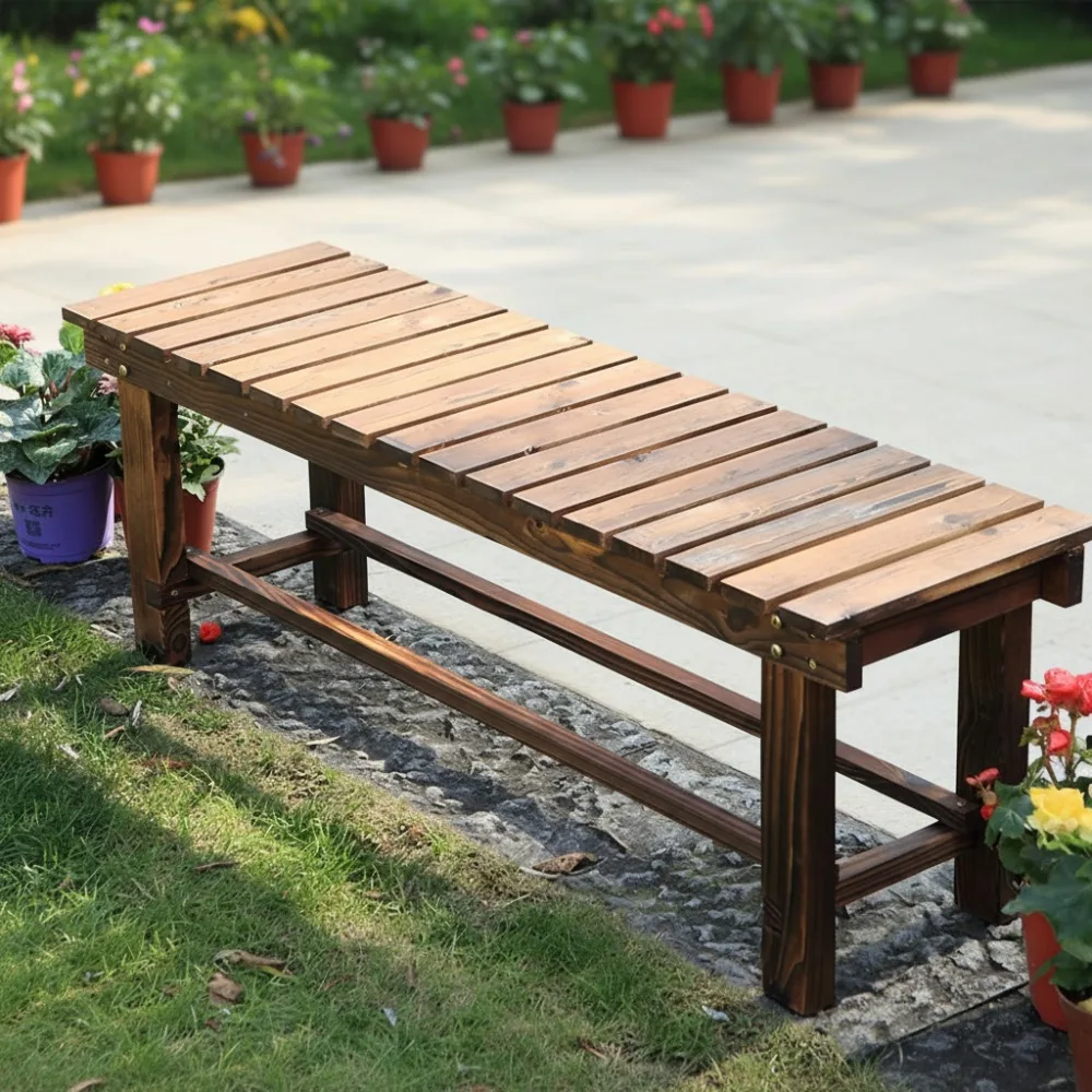 

35.4'' Weatherproof Outdoor Garden Bench 2-Person Seat Backless Wood Patio Furniture for Porch Backyard