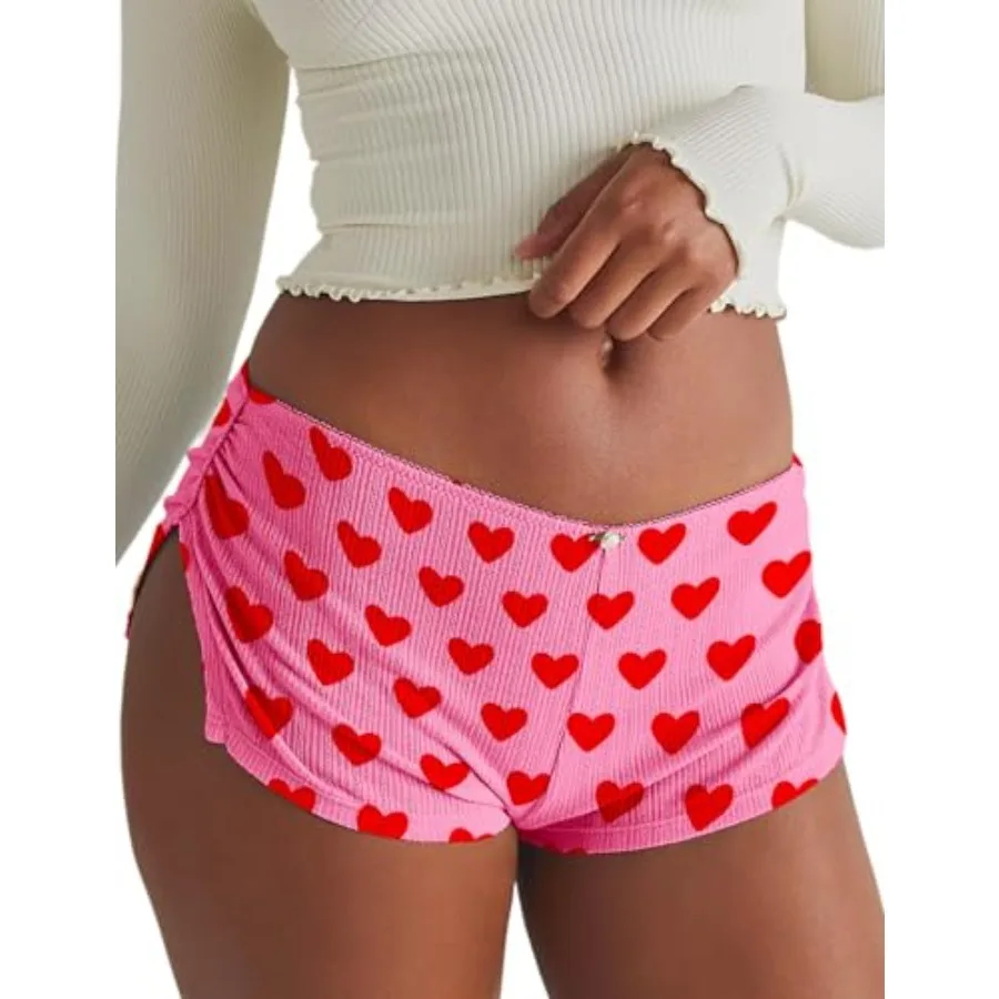 

FaroDor Cute Micro Pajamas Shorts for Women Low Rise Side Slit Ruched Lounge Shorts Pj Bottoms