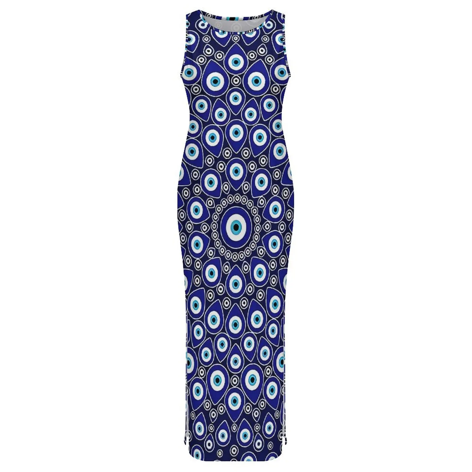 Evil Eye Print Bodycon Dress Verão Nazar Eye Circular Trendy Maxi Vestidos Mulher Sem Mangas Personalizado Estilo de Rua Vestido Tamanho Grande