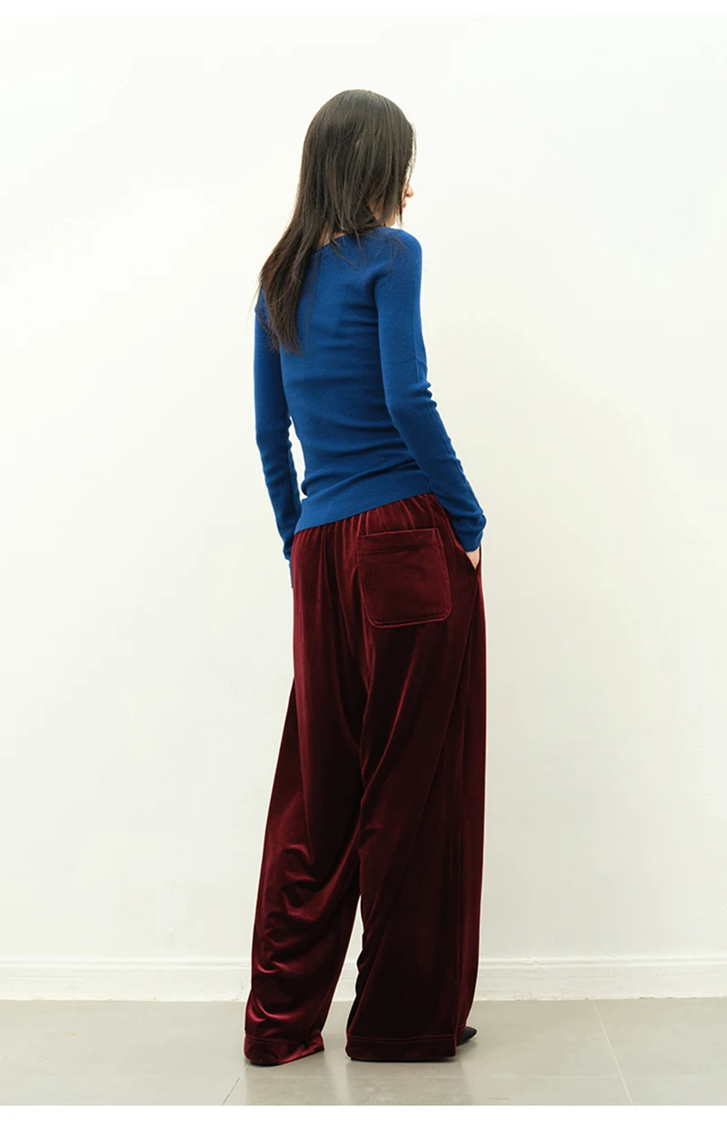 High-end Silk Velvet Women's Trousers, Dark Grey Floor-length Wide-leg Shirt, Outdoor Casual Loose Large-sized, Soft Delicate