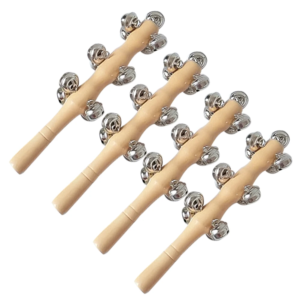 4pcs Wood Rattle Hand Jingle Bells Small Size Smooth Grip Training Auditory Sense Musical Gift Kids Wood Rattle For Baby Hand