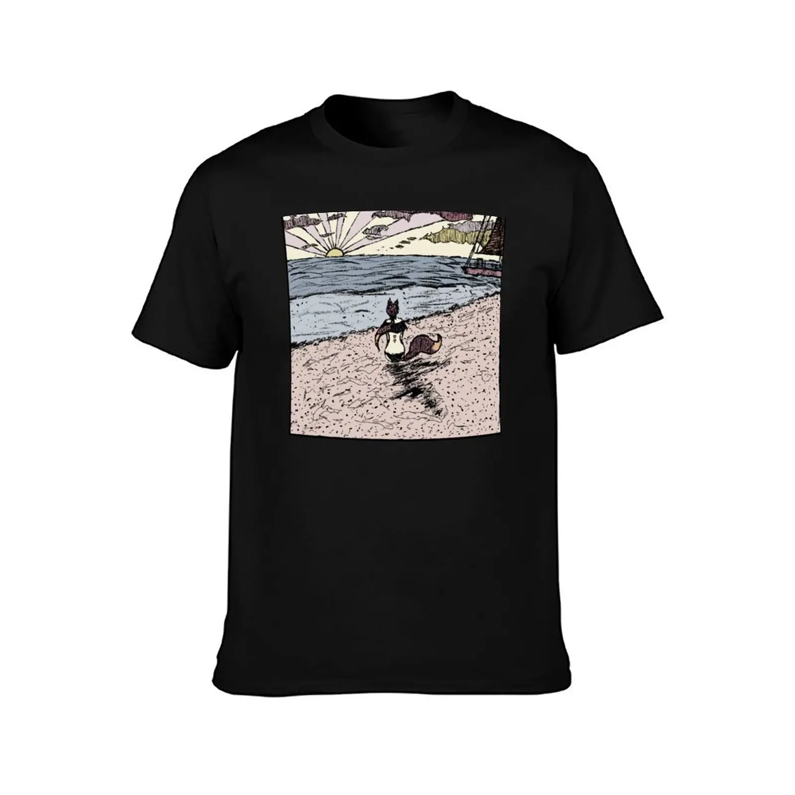 Wolf Ears Fox Tail Sunset T-Shirt Plus Size Basic Cotton T-Shirt