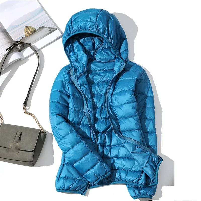 Chaqueta de plumón ultraligera para mujer, Parkas básicas de terciopelo con capucha, prendas de vestir de otoño e invierno, novedad de 2024