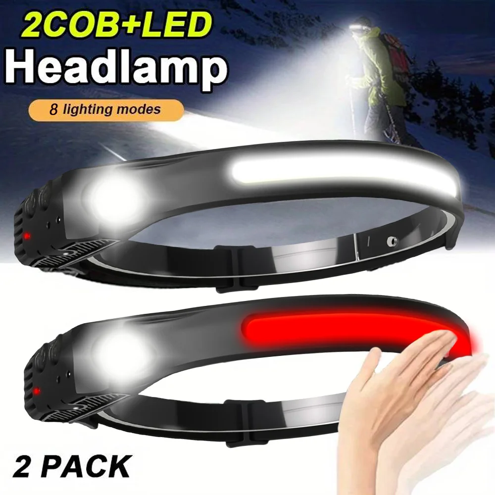 

COB LED Headlamp Induction Head Lamp Built-in Battery USB Rechargeable Head Flashlight Outdoor Camping Fishing Sensor Headlight