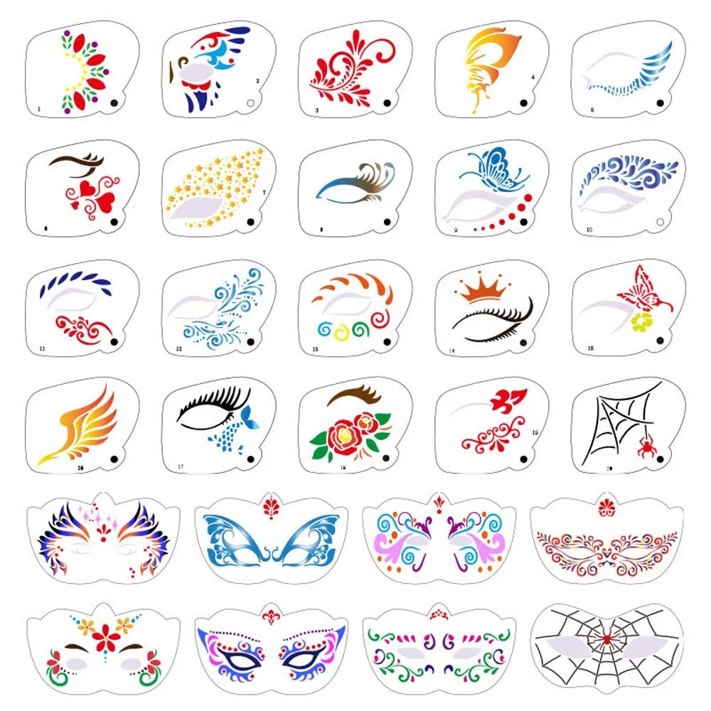 Reusable Face Paint Templates Multiple Pattern Hand Painting Body Art Paint Stencils Easy Use Decorative DIY Makeup Tools Party