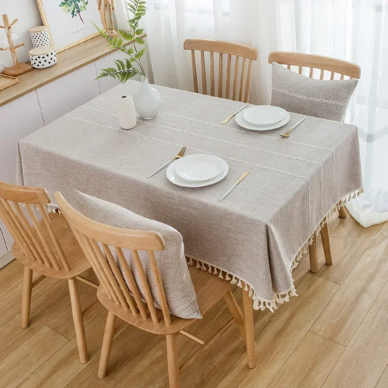 

Table Cloth, Cotton Linen Tablecloths, Wrinkle Free Anti-Fading Tassel Rectangle Indoor & Outdoor Dining Table Cover