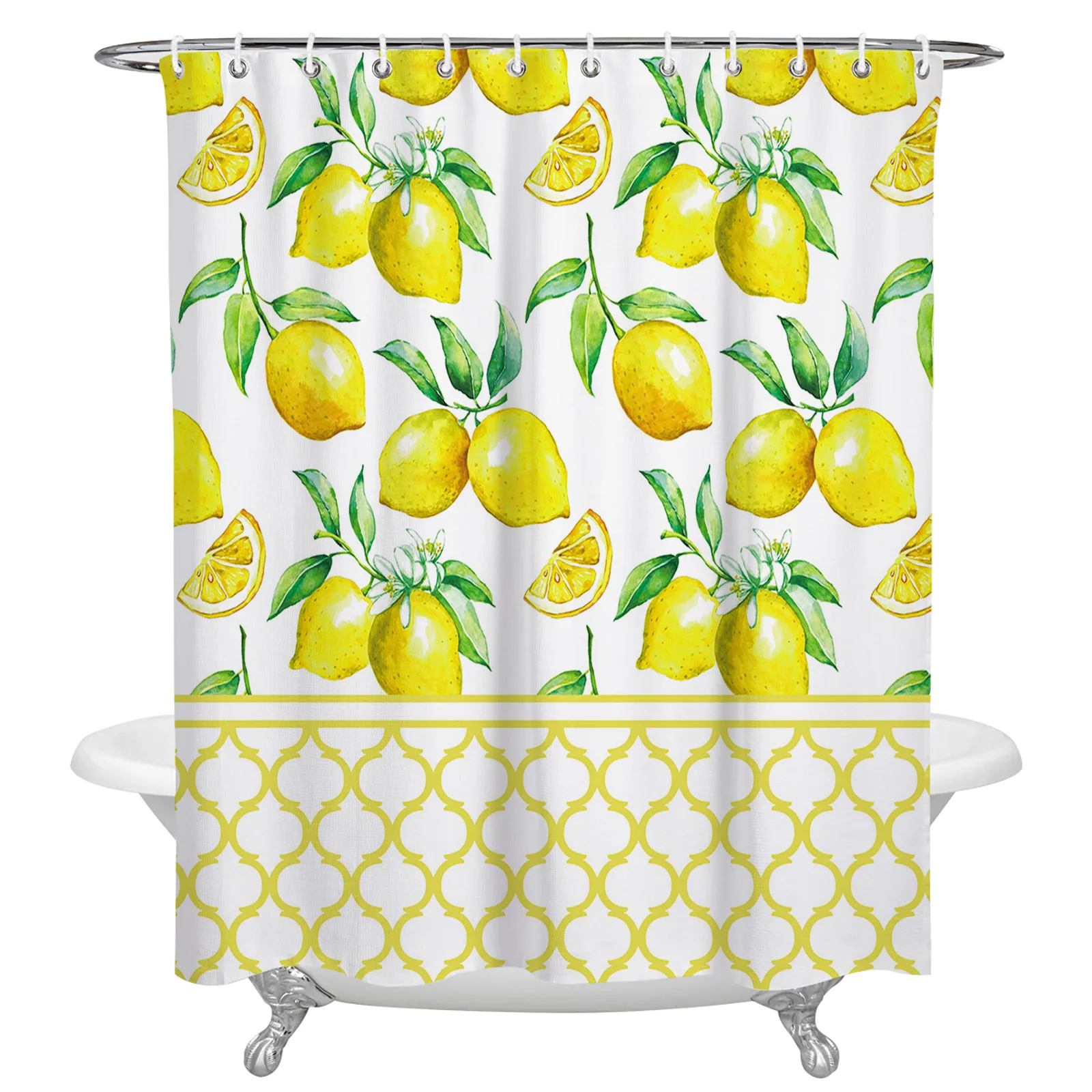 Fruit Fresh Lemon Yellow Moroccan Waterproof Bathroom Decoration Shower Curtain Printed Bathtub Curtains Bathroom Accessories