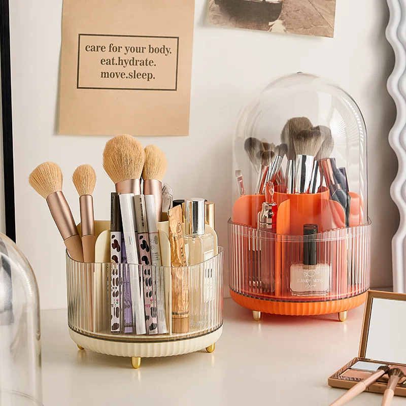 Cosmetics Storage Bucket Grid with Lid Transparent Simple and Light Luxury Makeup Brush Lipstick Holder Stationery Storage Box