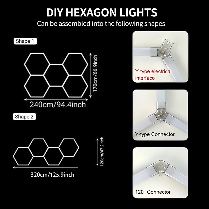 Garagen-Hexagon-LED-Leuchte 50000H Hexagon-LED-Deckenleuchte Superhell 6500K Garagenbeleuchtung für Zuhause, Fitnessraum, Friseursalon, Autodetailing, Bar, Keller, Werkstatt-Deckenbeleuchtung