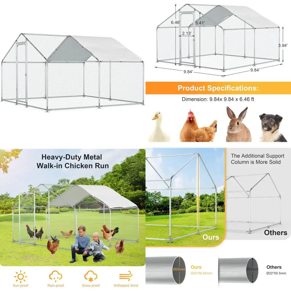 

Большой металлический бег для курицы 10x10 футов для 20 цыплят, клетка для птицы на двороде с водонепроницаемой крышкой