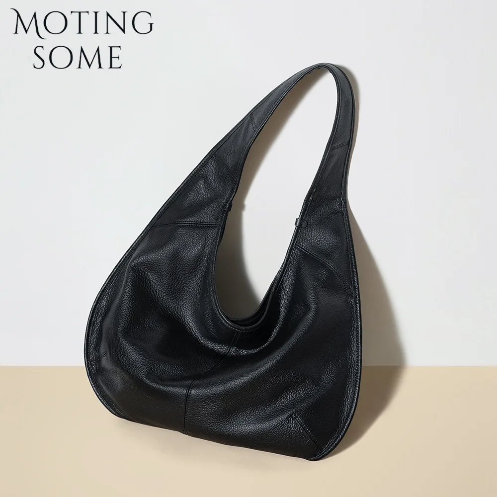 Motingsome 60 سنتيمتر حقيبة كبيرة الحجم جلد طبيعي لينة حقيبة يد امرأة حقيبة كتف جلد البقر الطبيعي السرج حقائب واسعة حقائب اليد 2026 جديد