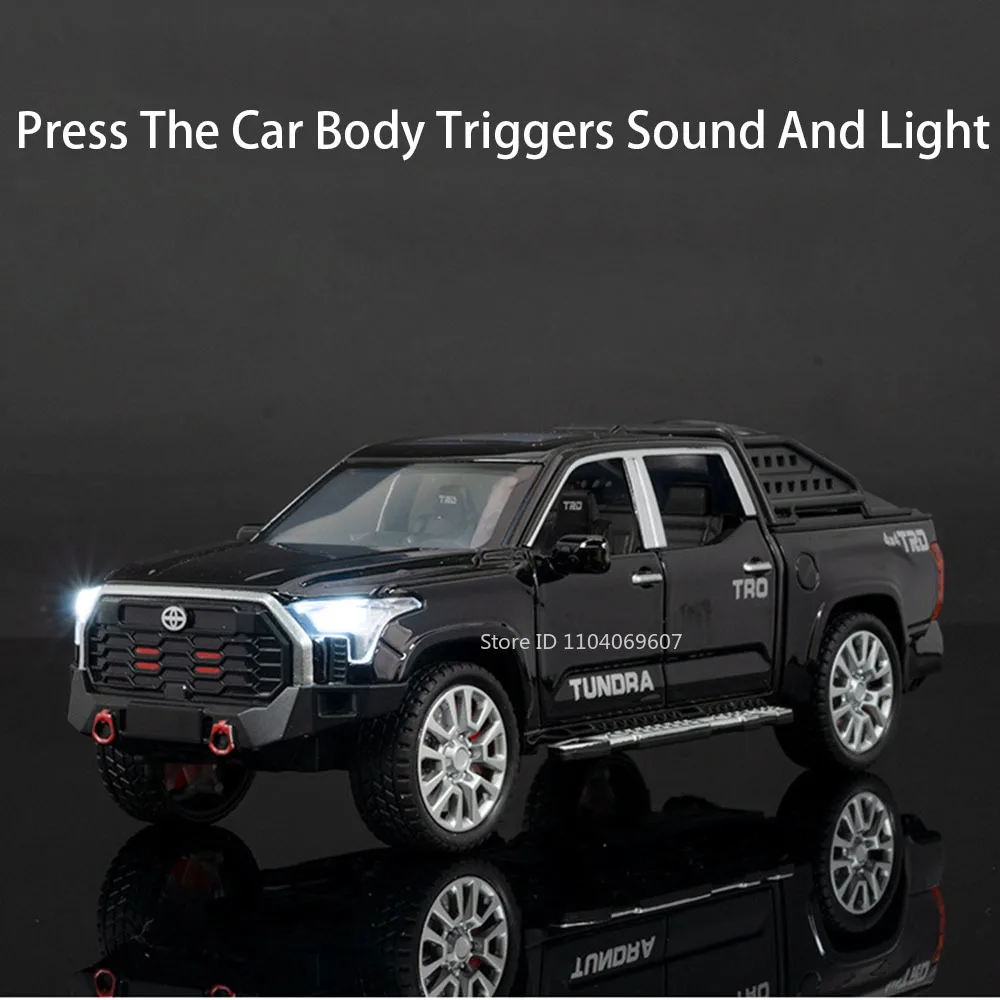 1:32 escala tundra modelo de brinquedo em miniatura carros captador liga diecast coroa carro brinquedos som luz portas abertas puxar para trás para crianças presentes