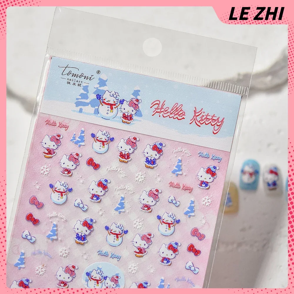 Sanrio Kerst Hellokitty Cinnamoroll Nieuwe Cartoon Nagelstickers Sneeuwpop Sneeuwvlok Diy Handgemaakte Stickers Nail Art Decoratie