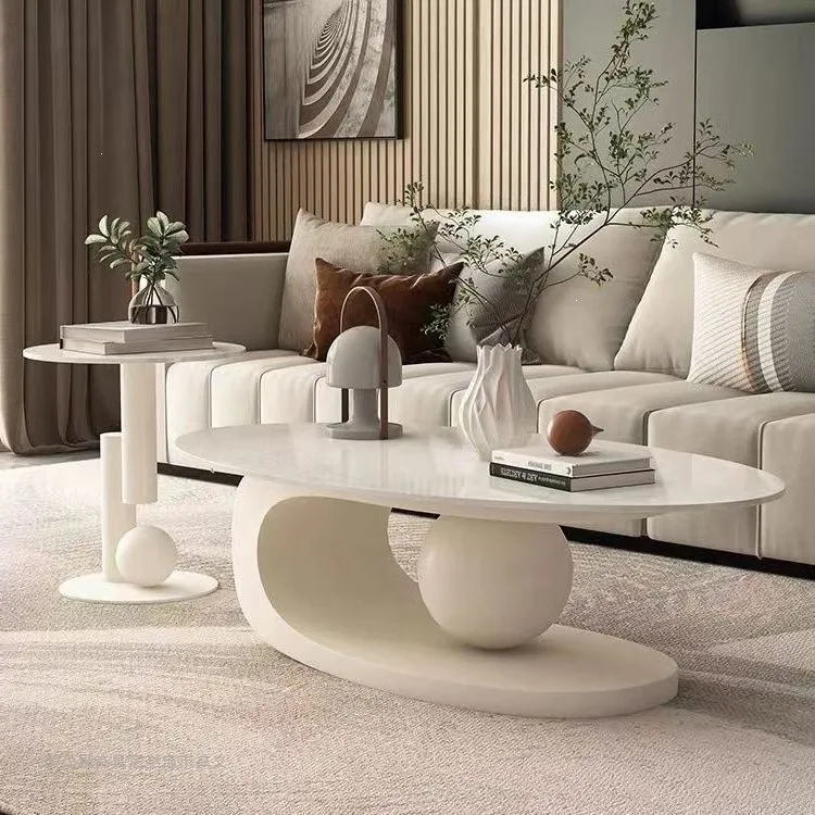 Light luxury Italian coffee table cream wind rock plate tea table household living room explosion table Internet celebrity