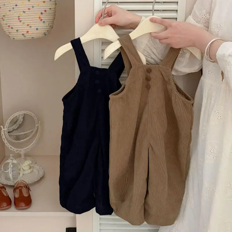 2026 Autumn New Children Vintage Corduroy Overalls Boys Casual Pants Girls Wide Leg Pants Baby Clothes Toddler Loose Trousers