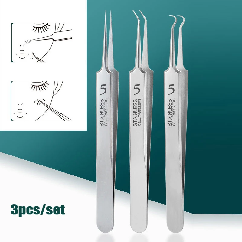 3pcs/set Cell Pimples Blackhead Clip Tweezers Beauty Salon Special Scraping Acne Closing Artifact Acne Needle Tool