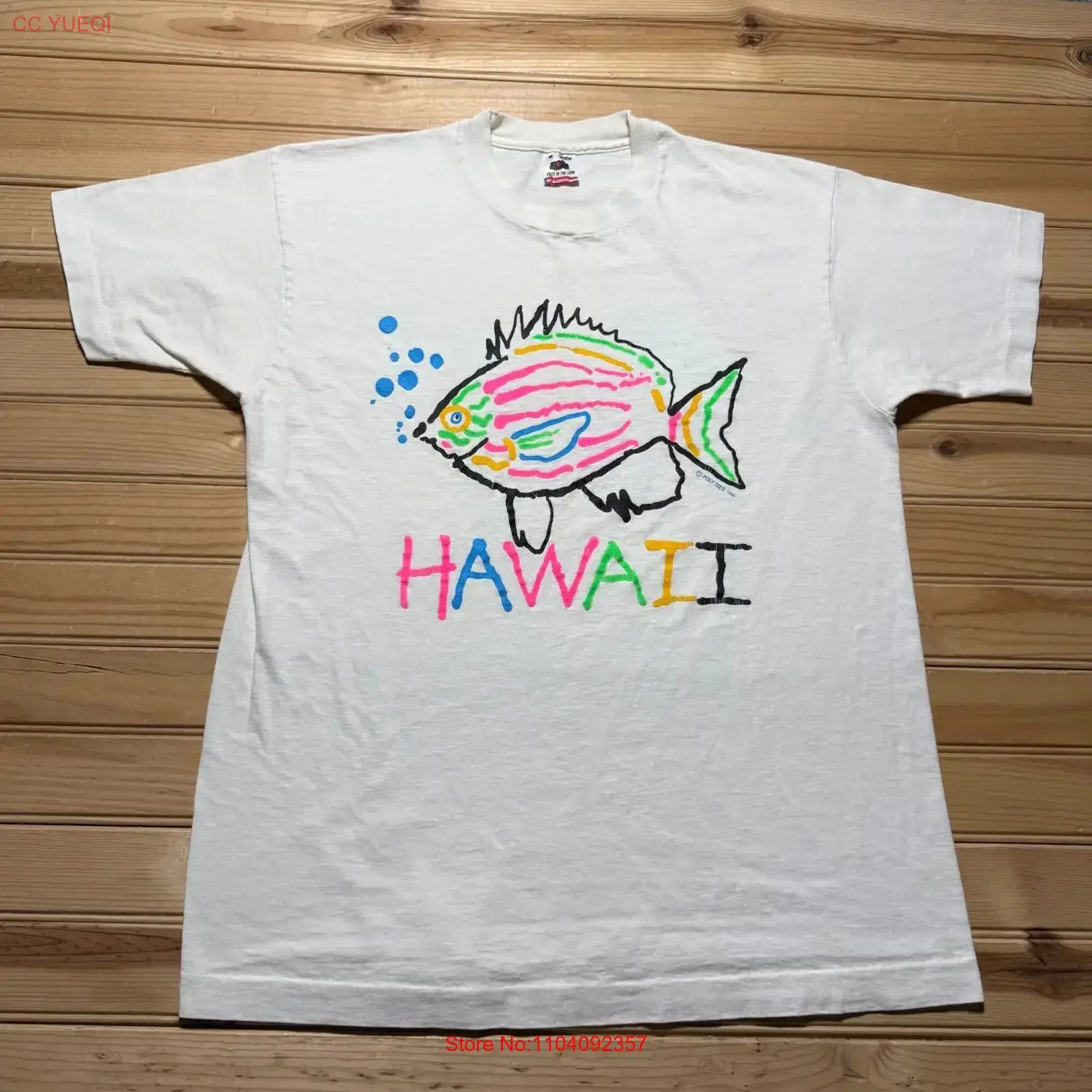 Vintage 1989 Hawaii Neon Fish Beach Ocean Souvenir T-Shirt USA Medium Vintage Washed Soft Stretched Top für den Alltag.