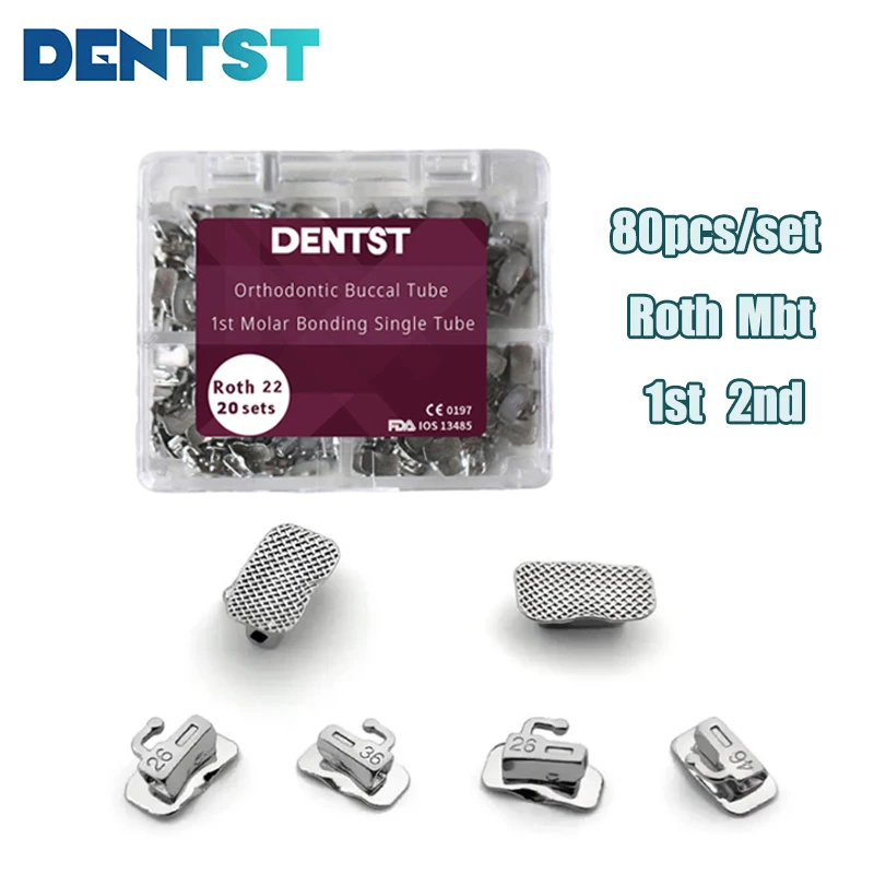 Dental Orthodontic Buccal Tubes Bondable Single Tube Dentistry Material 1st 2nd Molar Orth  Tubing Stainless Steel  80pcs/20sets