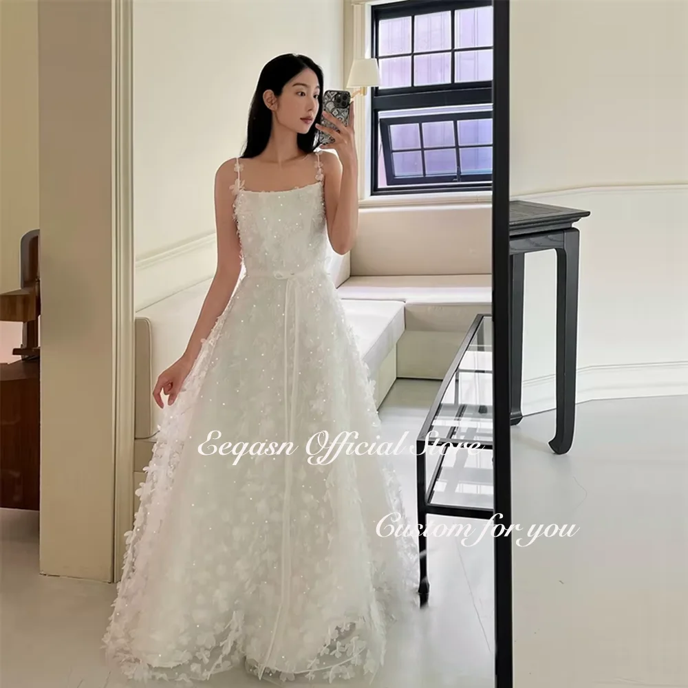 2025 sonhador uma linha vestidos de casamento longo renda até o chão coreia sessão de fotos sem alças formal país vestidos de noiva personalizados