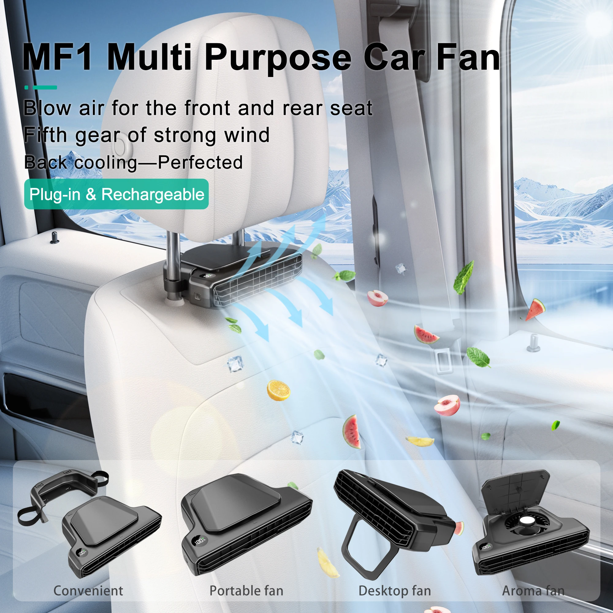 

HOMEFISH 2026 New Car Seat Fan MF1 High Wind Speed Cooling Fan USB Powered Backrest Ventilation Fan for Vehicle