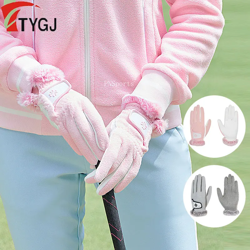 Ttygj 1Pair Women Winter Golf Gloves Anti-Slip Granules Ladies Gloves Warm Velvet Left And Right Hand Mittens Snow Skating