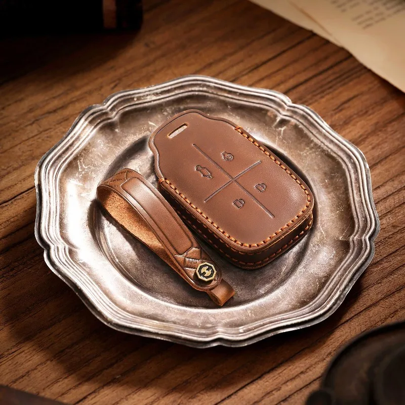 Premium Genuine Leather Key Cover Case for Chery ICAR V23 (2025) - Smart Bluetooth Remote Key Protective Fob Shell Keychain