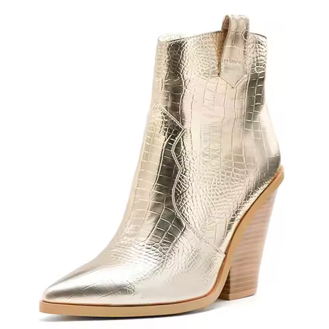 Elegant Women's Boots Mid Calf Punk Style Casual Boots 10CM Square Heel Autumn Coarse Heel Pointed Toe Ankle Boots Women Shoes