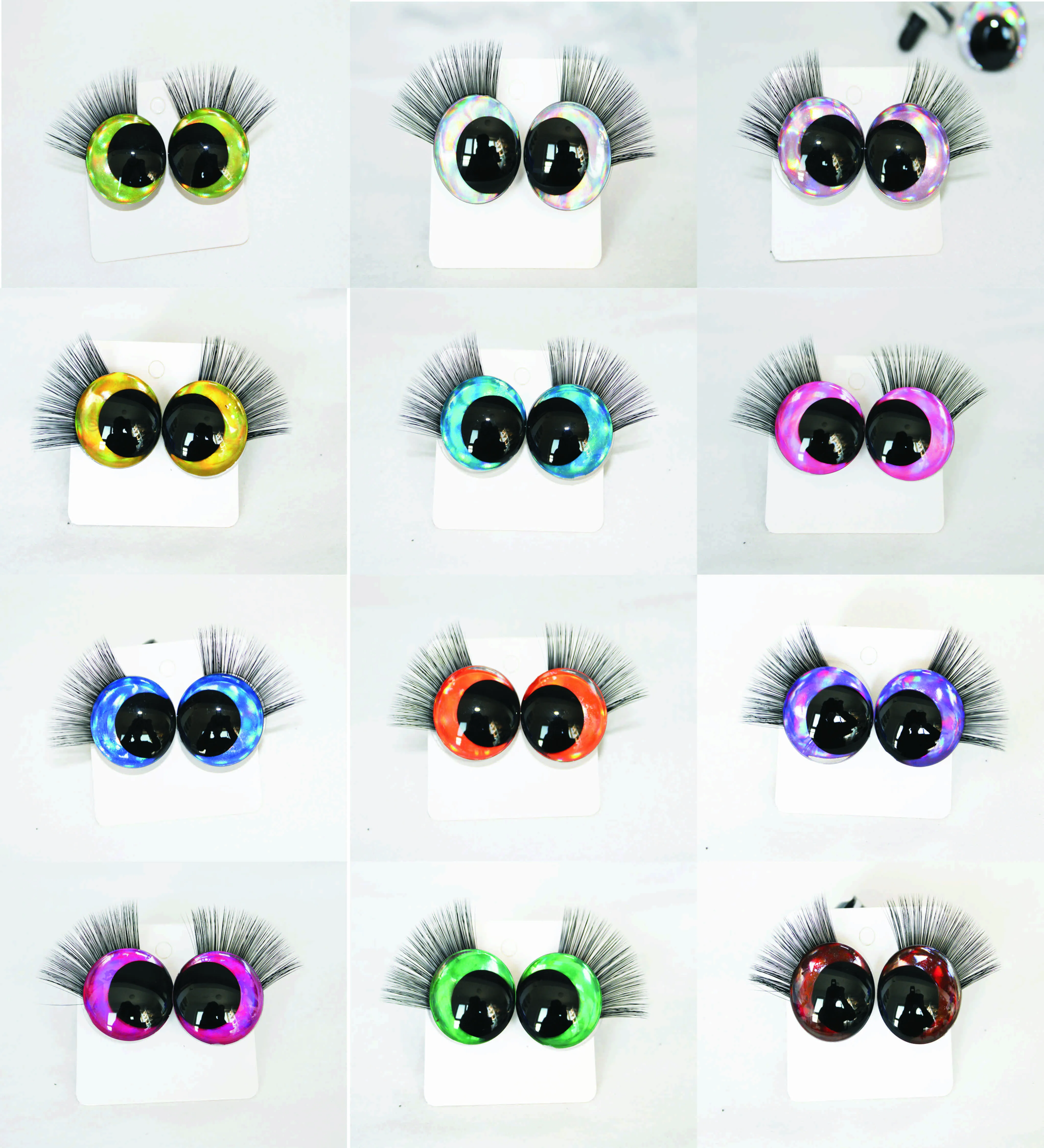 10pairs NEW Strange eyes 12mm 14 16 18 20 25 30mm  New comical 3D glitter toy safety eyes  with  black eyelash tray-D12