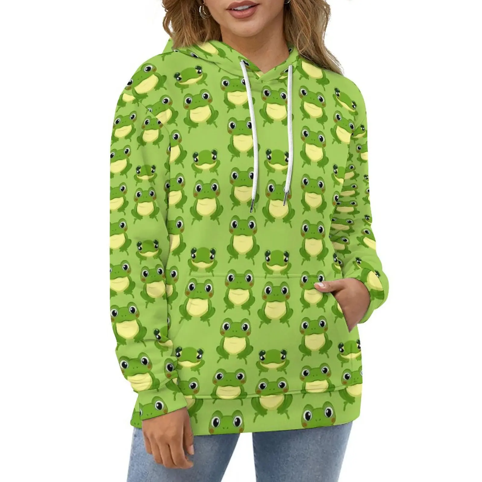 

Adorable Cartoon Frogs Print Hoodies Korean Fashion Casual Hoodie Long Sleeve Modern Custom Sweatshirts 4XL 5XL 6XL