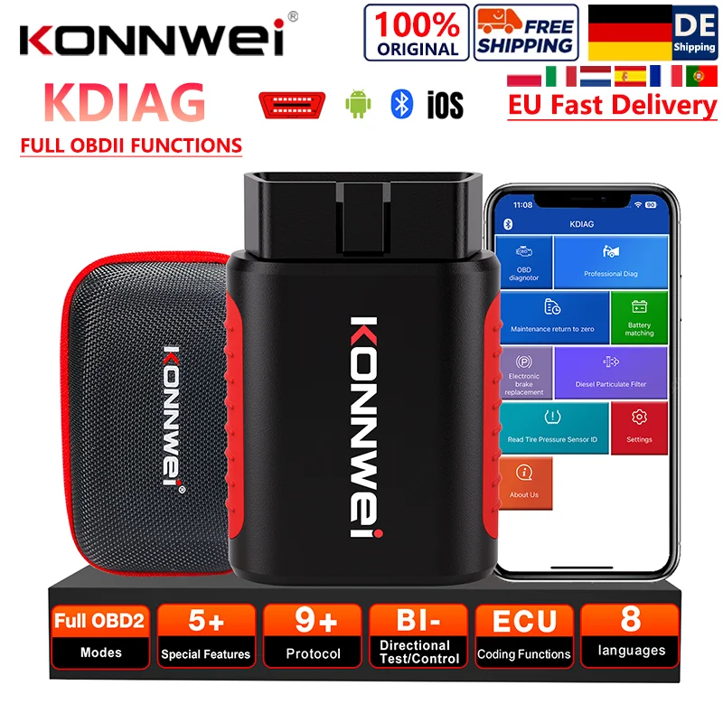 2026 KONNWEI KDIAG Auto-Diagnosegerät für Alle Systeme Bluetooth OBD2 Fehlercode-Auslese und -Löschung EPB DPF Öl-Reset SRS SAS TPMS Sensor-Scanner