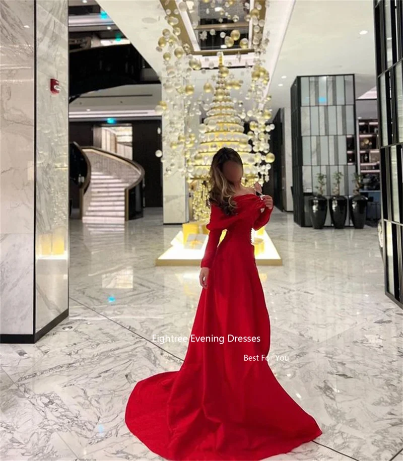 Eightree Formal Red Prom Kleider Lange Ärmeln Stain Vintage Abendkleider Dubai Abendkleid Roben De Soirée Partei Grown 2023