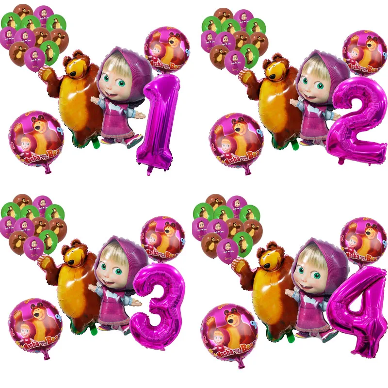 Nuevo Juego de Globos con Temática de Masha y el Oso, Decoración de Cumpleaños para Niños, Globos de Número del 1 al 9, Decoración para Baby Shower, Regalos para Niños