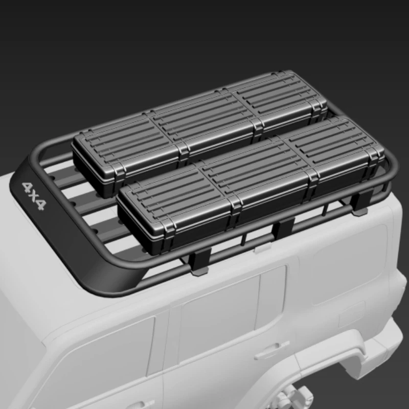 2PCs 1/64 Off-road Modification Scene Garage Black Luggage Box Ammunition Box Roof Scene Decoration