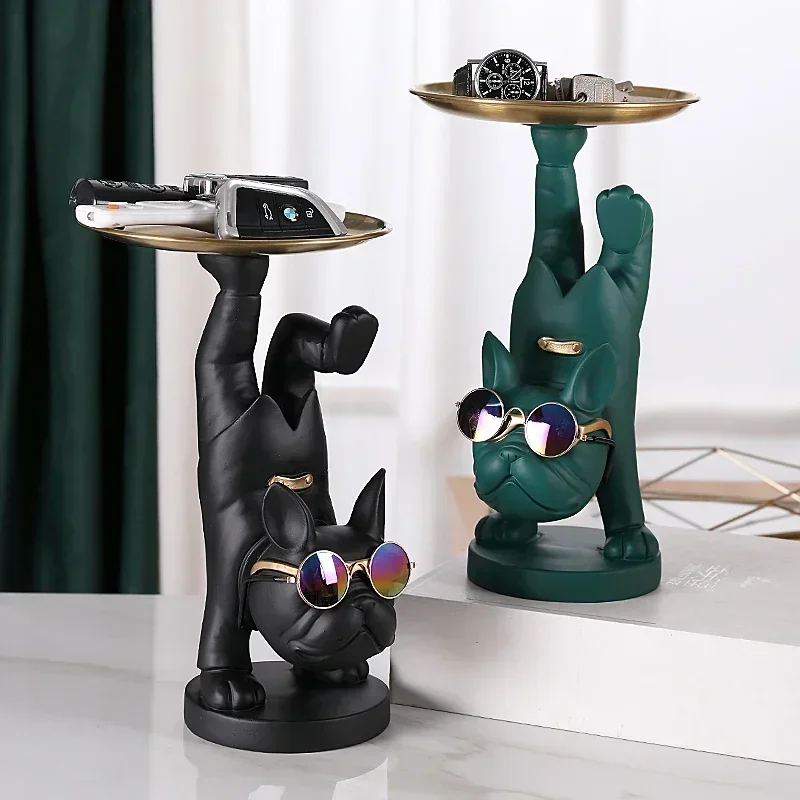 

Resin Dog Statue Living Room Decor Decorative Storage Tray Sculpture Table Ornaments Animal Figurines for Home Desk Decoration