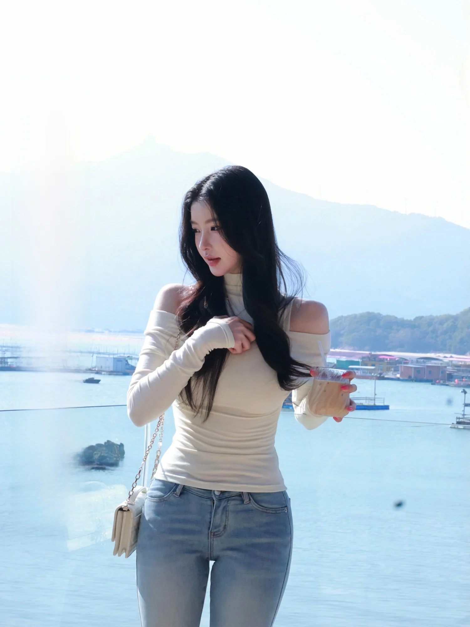 

oulder Bared Long Sve Knitted Woolen T irt Women's Casual Sle Slim Fit Pure Color Spring Autumn Winter Faion Top