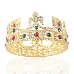 Luxurious Gold plated Shiny Rhinestone Round Crown Party Tiara For Men And Women