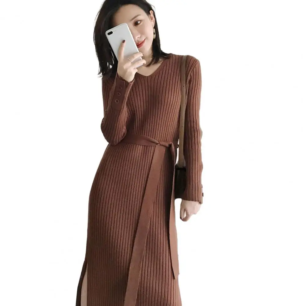 

Women Slimming Dress Elegant V-neck Knitted Dresses Women Fall Winter vestidos para mujer