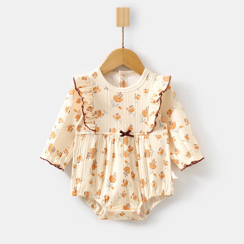 baby rompers spring and autumn baby triangle rompers pure cotton newborn long-sleeve onesie seamless Class A crawling suit