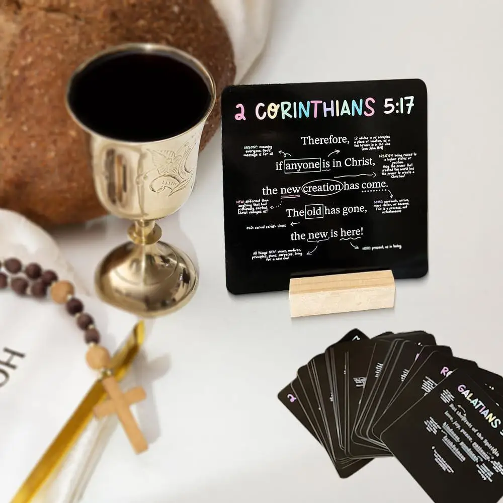 

New 52Pcs/set Scripture Cards With Stand Portable Bible Memory Verse Cards School Teaching Christian Bible Gifts