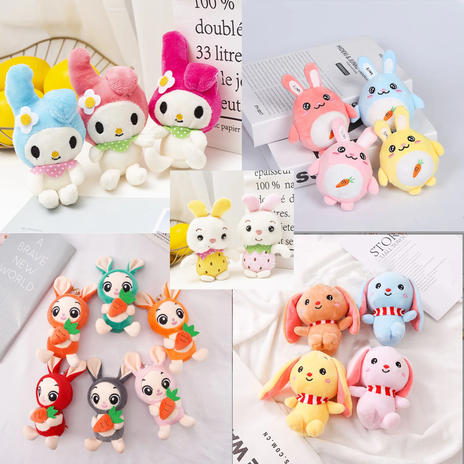 14-15Cm Plush Animal Toy Doll Happy&Round Radish&Scarf Rabbit&Fruit Rabbit&Cute Marmot&Husky Doll Cartoon Plush Toy Pendant