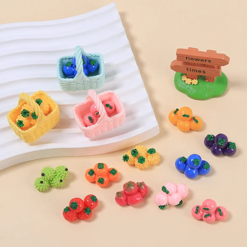 100pcs Cute simulation Fruit basket Resin Series Flat Back Scrapbooking DIY Jewelry Craft dollhouse Decoration Accessories