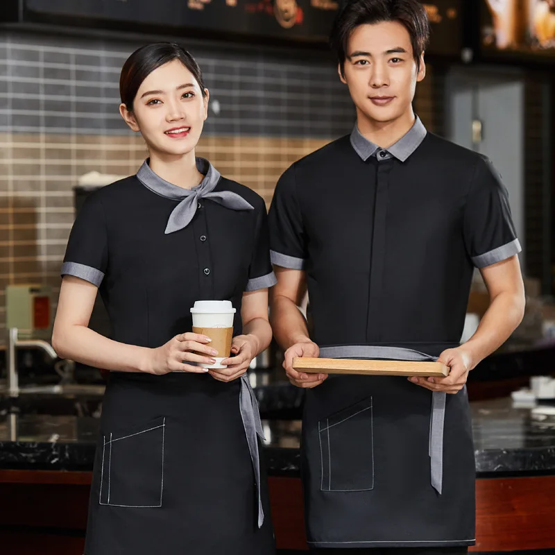 Summer Waiter Workwear Women's Farm House Restaurant Ding Room Hot Pot Restaurant Barbecue Short Sleeve Uniform Men