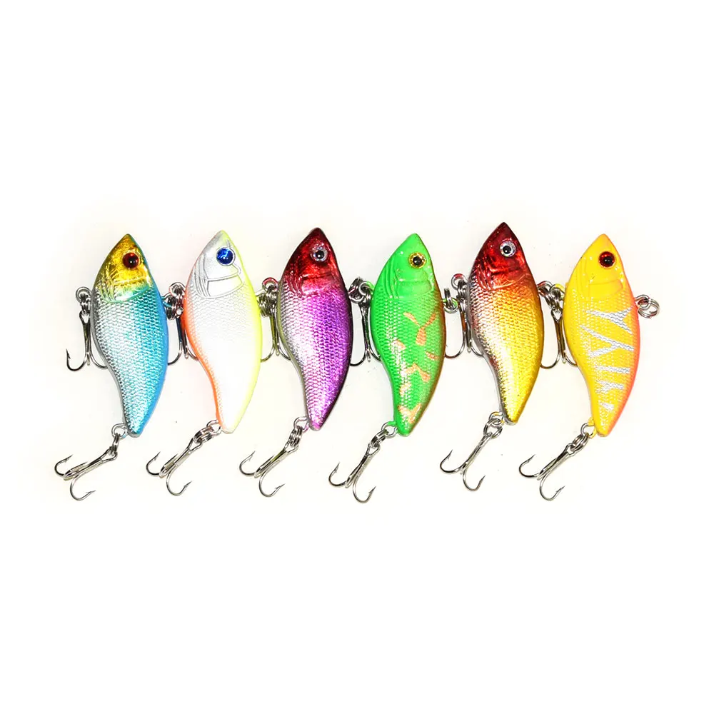 6 Pcs Vib Fishing Lure 9.4G 5.5CM Sinking Hard Bait Full Water Column Rattling Lures 3D Bionic Eyes 8# High Carbon Steel hooks