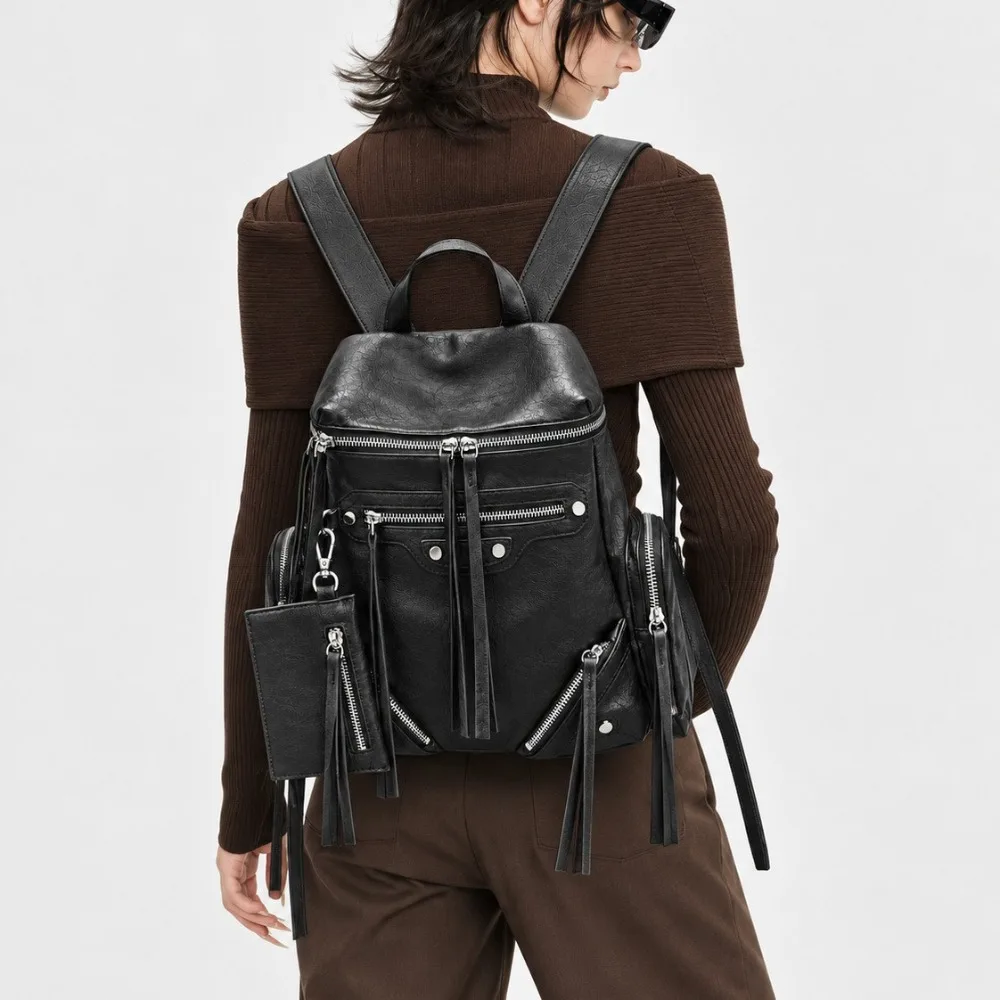 Street Trend Locomotive Wind Backpack 2026 New Backpack Large Capacity Soft Leather Commuter Female Texture Unique Fashion