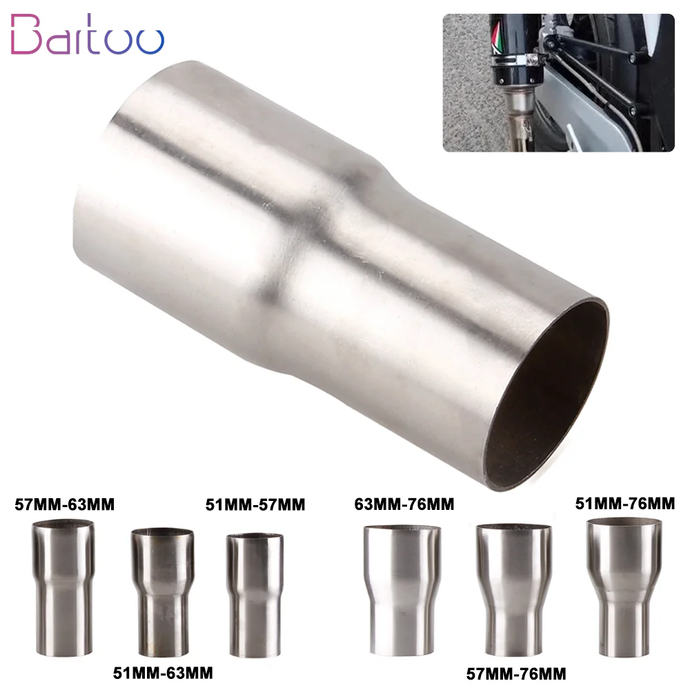 Universal aço inoxidável Car Exhaust Reducer Connector, tubo de tubo adaptador, Entrada Pipe Connection Joint, 51mm, 63mm, 57mm, 76mm